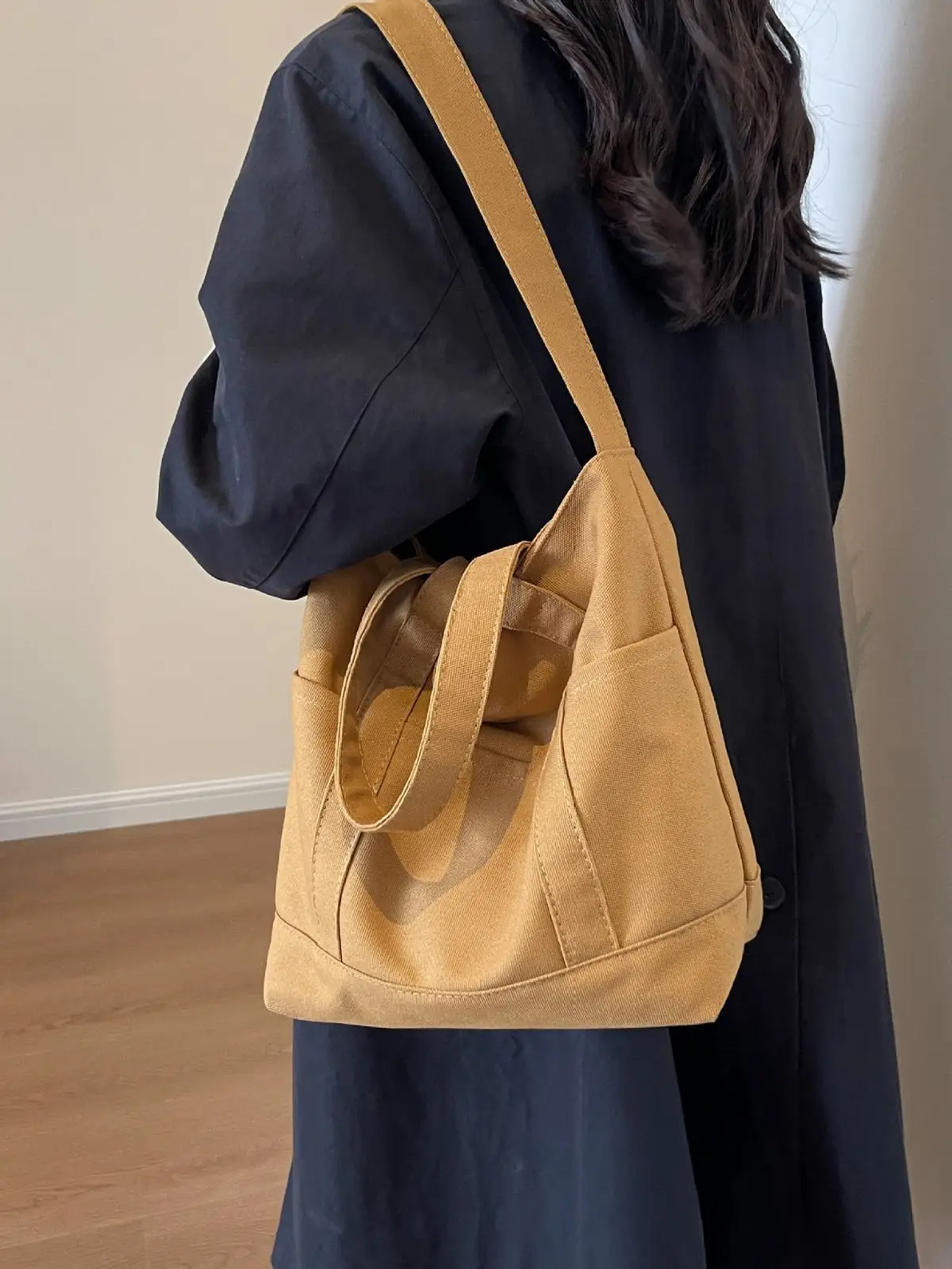 Black Canvas College Student Crossbody Bag - Image 6