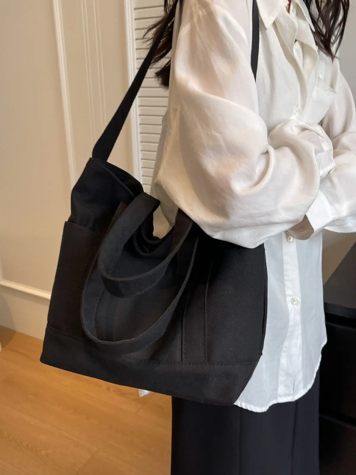 Black Canvas College Student Crossbody Bag - Image 7