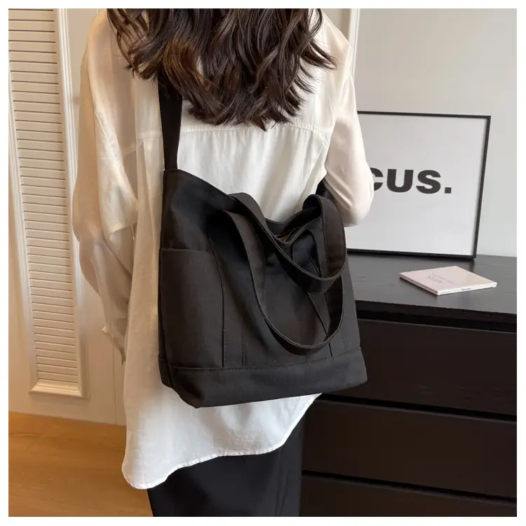 Black Canvas College Student Crossbody Bag — feature 24