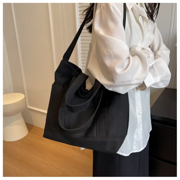 Black Canvas College Student Crossbody Bag — feature 27