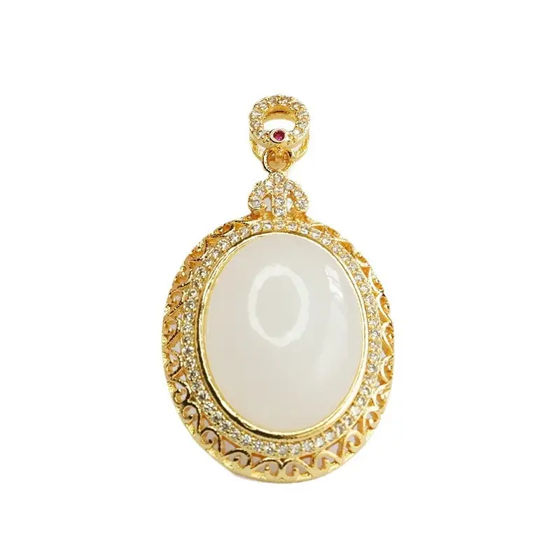 White Jade Pendant Necklace with Gold Plated Design - Image 6