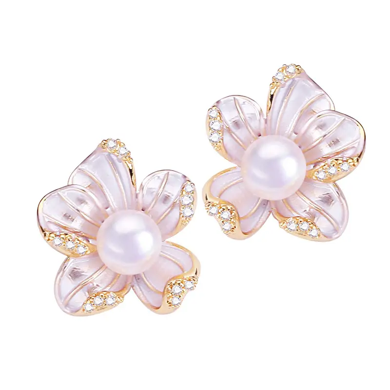 Zhuji Natural Pearl Earrings 18K Gold Floral Design - Image 11