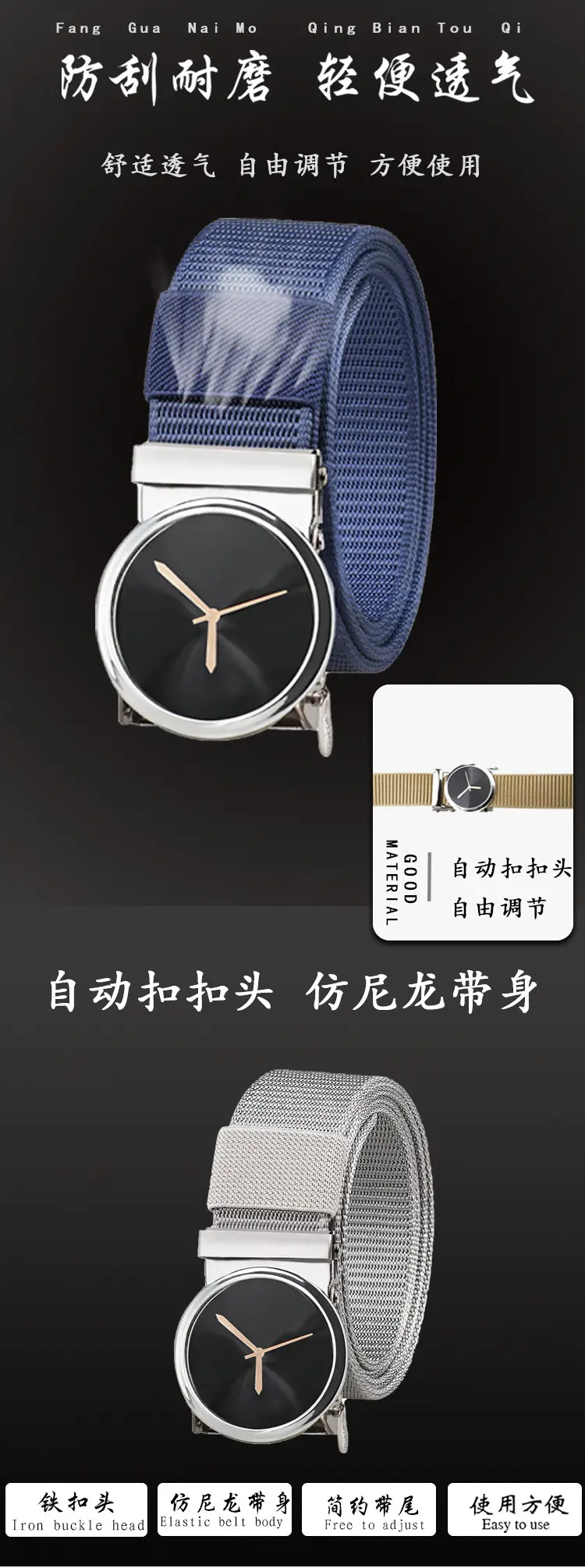Men's Green Nylon Belt Watch with Automatic Buckle โ feature 5