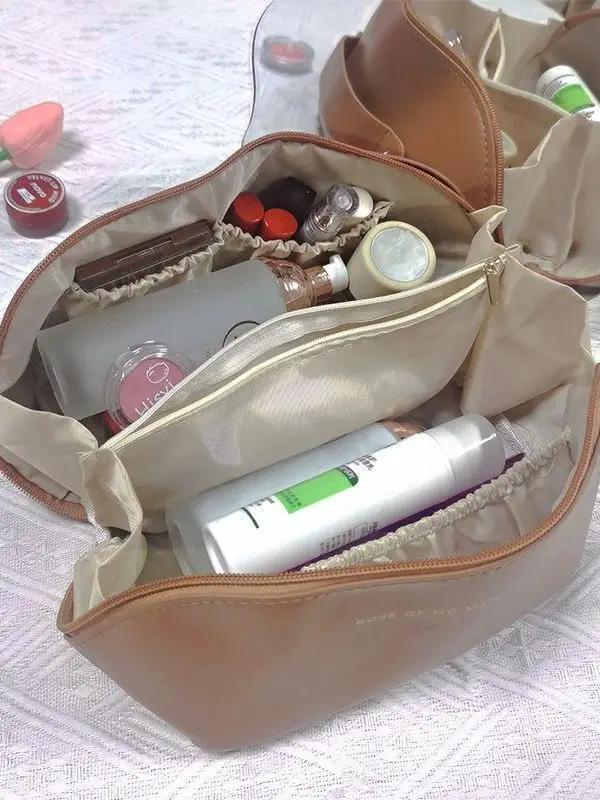 Pink PU Leather Makeup Brush Pillow Travel Case