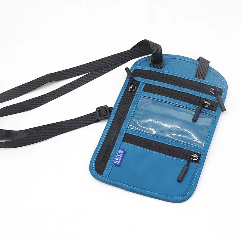 Blue RFID Shoulder Passport Bag with Clear Pocket - Image 7