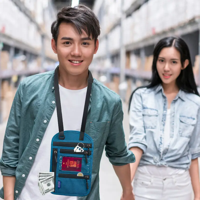 Blue RFID Shoulder Passport Bag with Clear Pocket - Image 9
