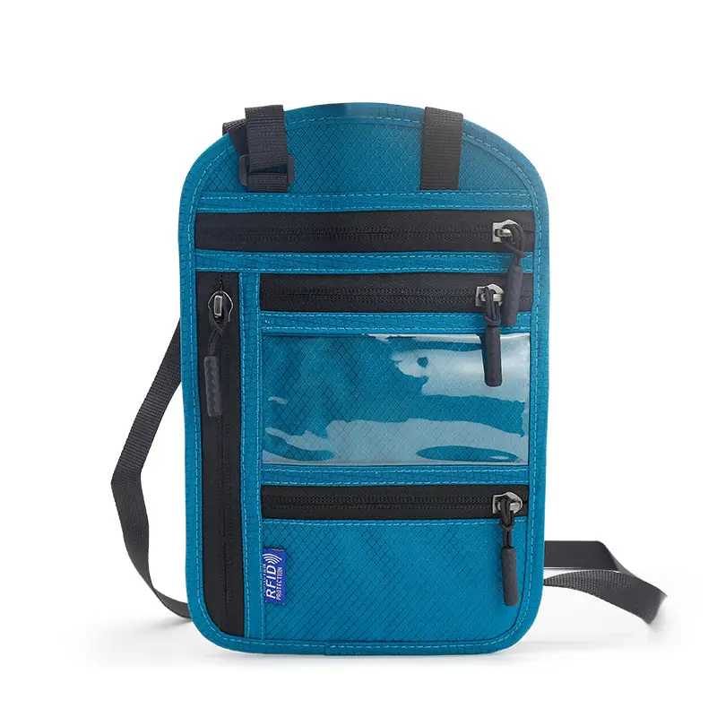 Blue RFID Shoulder Passport Bag with Clear Pocket - Image 10
