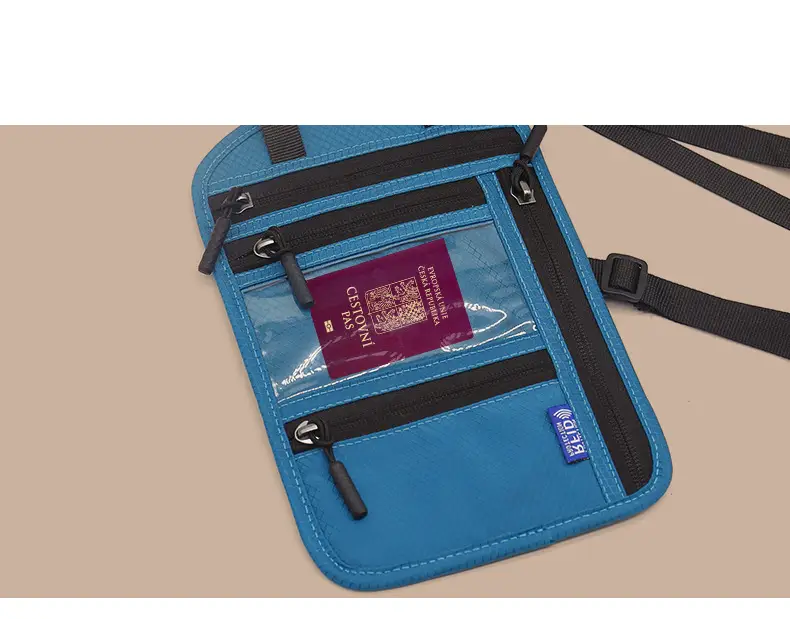 Blue RFID Shoulder Passport Bag with Clear Pocket — feature 10