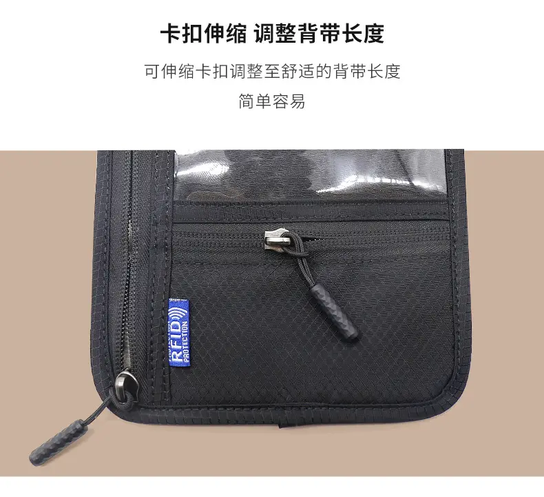 Blue RFID Shoulder Passport Bag with Clear Pocket — feature 12