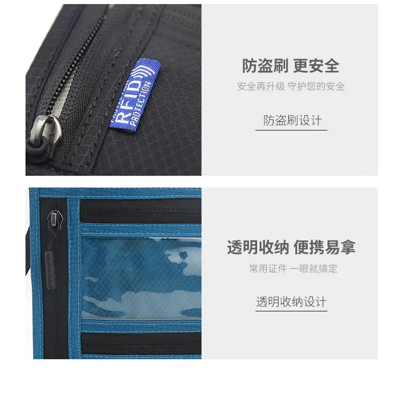 Blue RFID Shoulder Passport Bag with Clear Pocket — feature 15