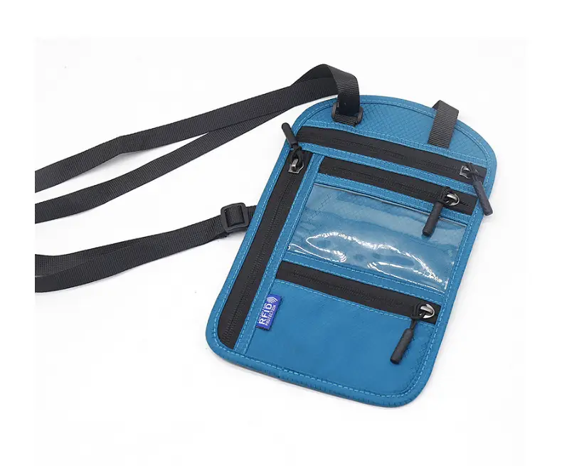 Blue RFID Shoulder Passport Bag with Clear Pocket — feature 2