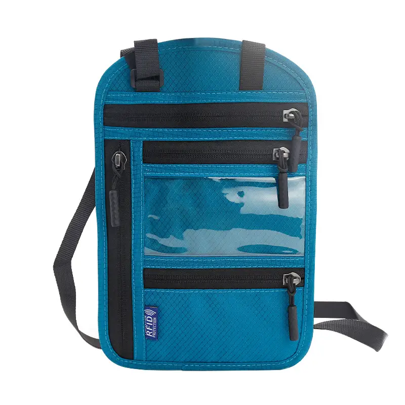 Blue RFID Shoulder Passport Bag with Clear Pocket — feature 21
