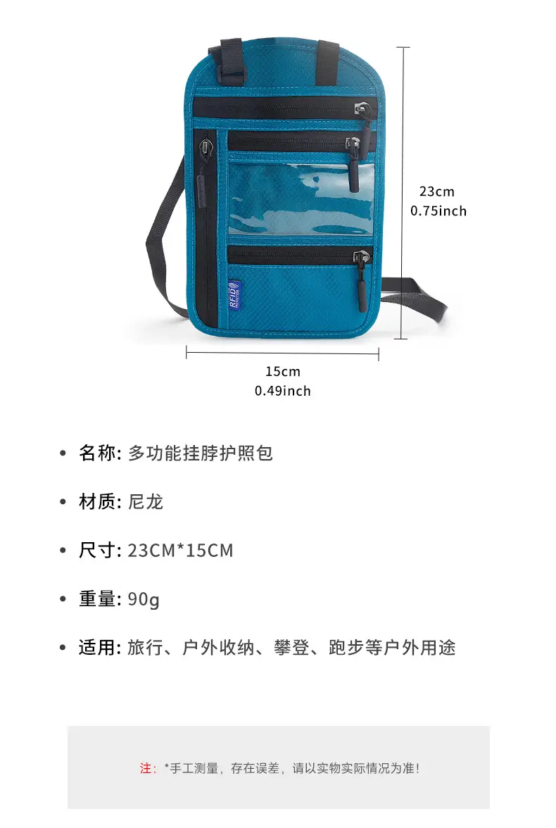 Blue RFID Shoulder Passport Bag with Clear Pocket — feature 7