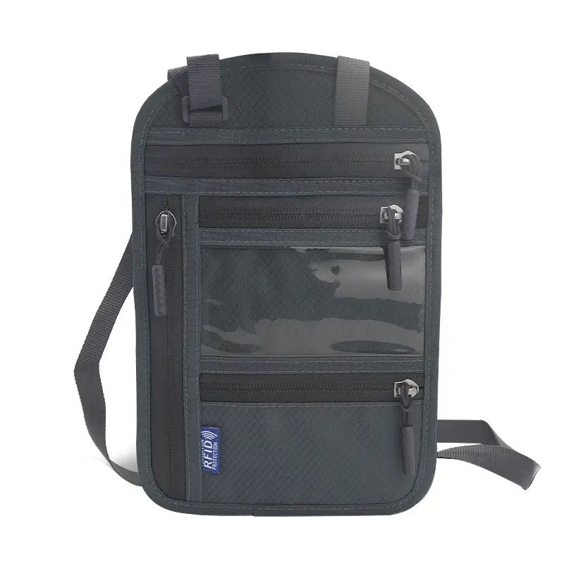 Blue RFID Shoulder Passport Bag with Clear Pocket - Image 3