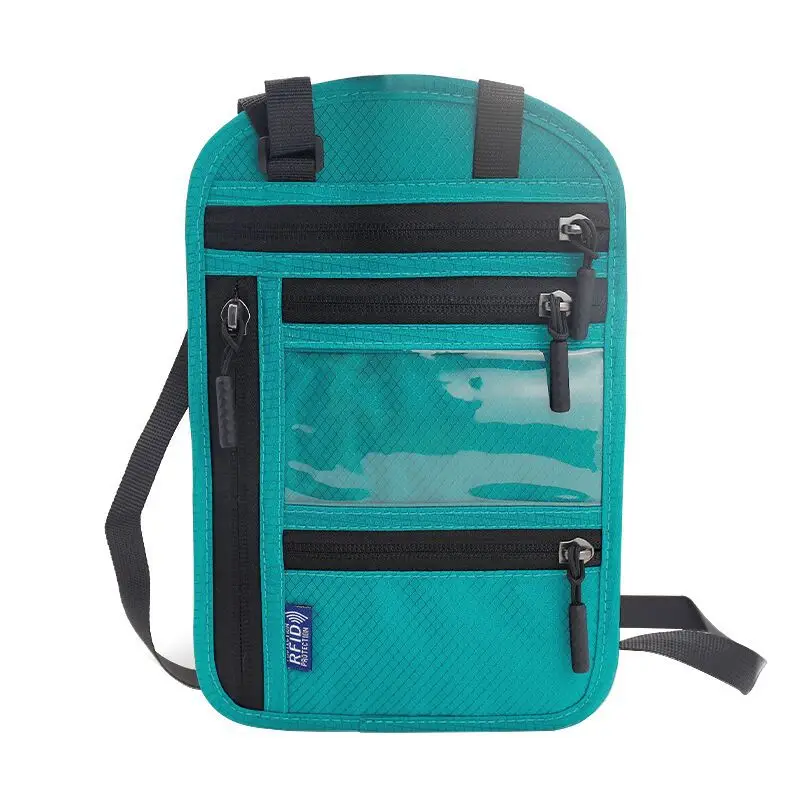 Blue RFID Shoulder Passport Bag with Clear Pocket - Image 4