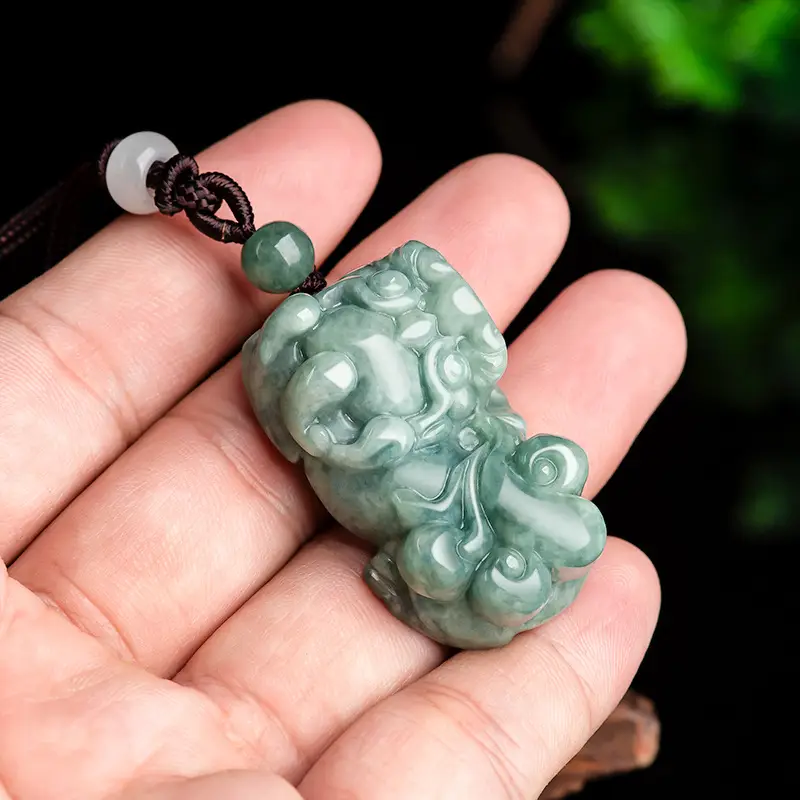 Natural Jade Bean Pendant for Men Green Ruyi - Image 3