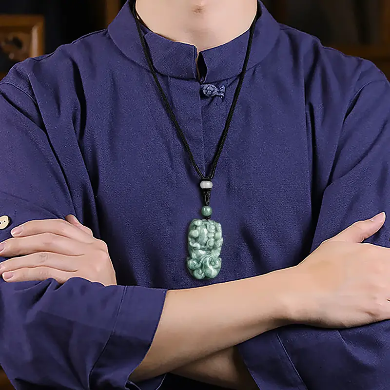 Natural Jade Bean Pendant for Men Green Ruyi - Image 4