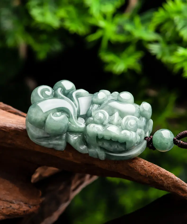 Natural Jade Bean Pendant for Men Green Ruyi — feature 1