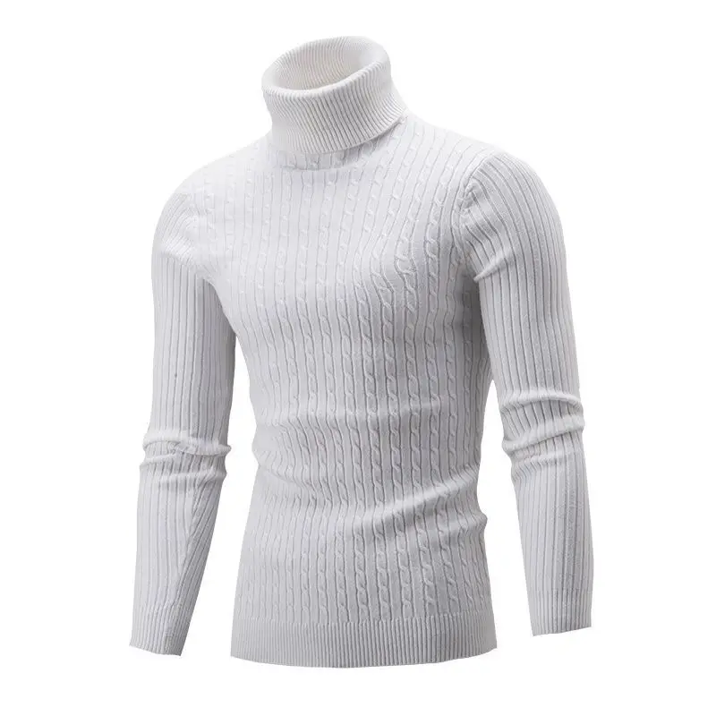 Men's Royal Blue High Collar Twist Knit Sweater