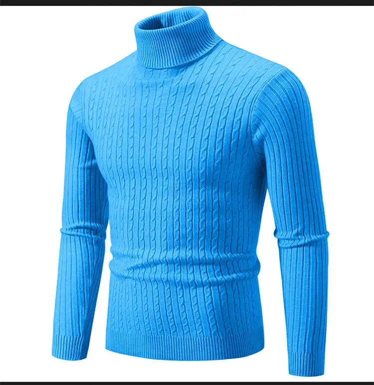 Men's Royal Blue High Collar Twist Knit Sweater — feature 22