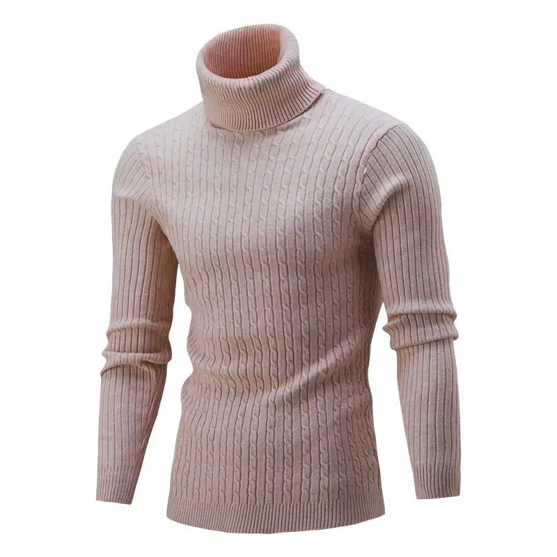 Men's Royal Blue High Collar Twist Knit Sweater