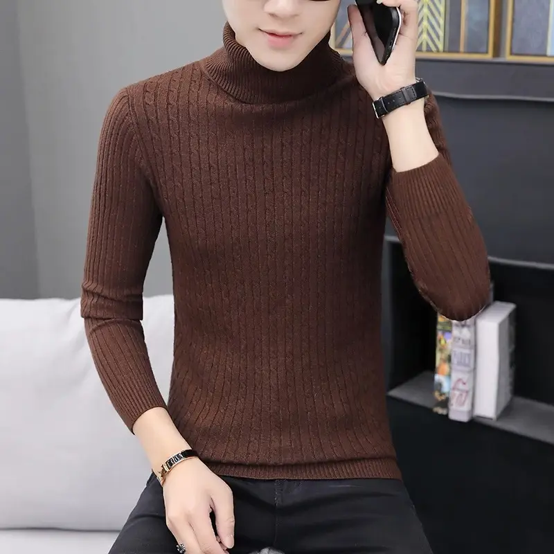 Men's Royal Blue High Collar Twist Knit Sweater