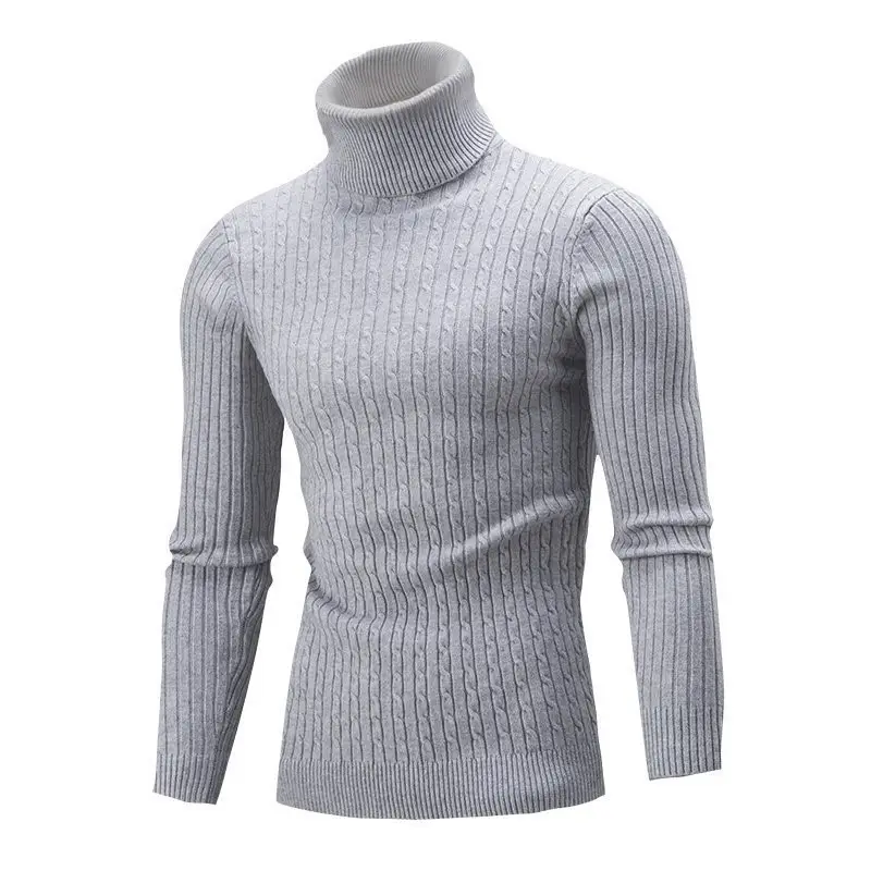 Men's Royal Blue High Collar Twist Knit Sweater