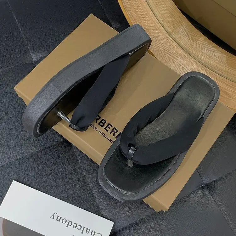 Women's Black Thick Platform Flip Flops Summer Casual