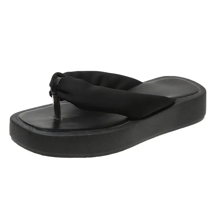 Women's Black Thick Platform Flip Flops Summer Casual