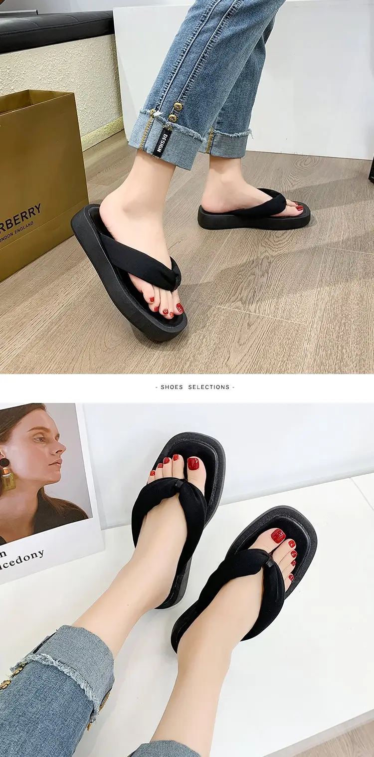 Women's Black Thick Platform Flip Flops Summer Casual — feature 10