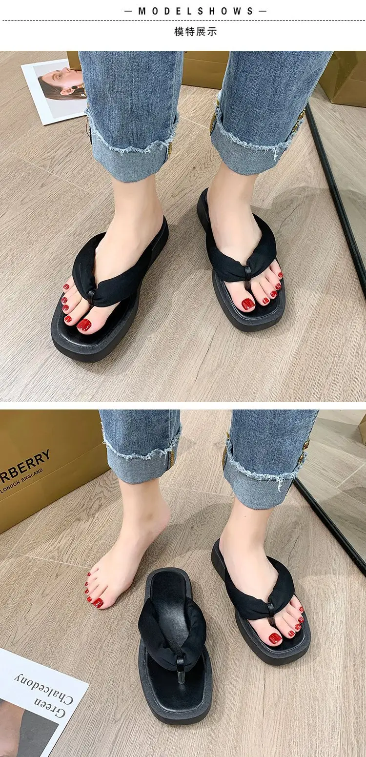 Women's Black Thick Platform Flip Flops Summer Casual — feature 6