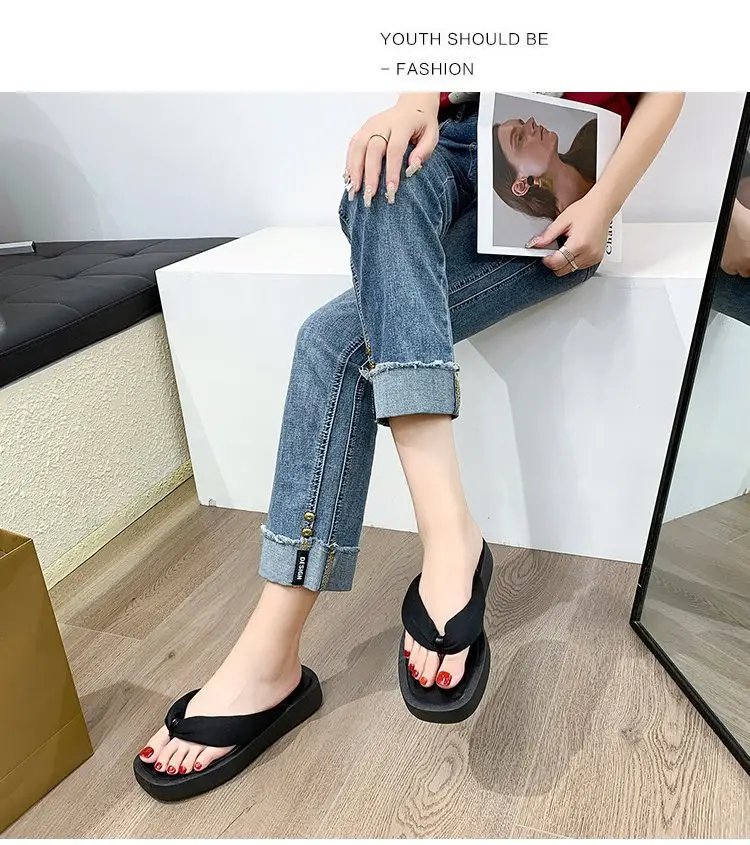 Women's Black Thick Platform Flip Flops Summer Casual — feature 8