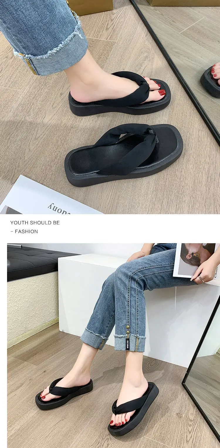 Women's Black Thick Platform Flip Flops Summer Casual — feature 9