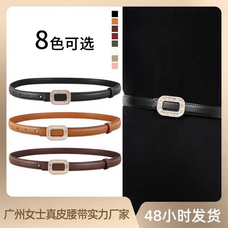 Black Diamond Square Buckle Leather Belt for Women - Image 10