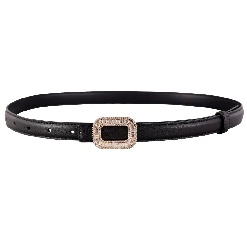 Black Diamond Square Buckle Leather Belt for Women - Image 13