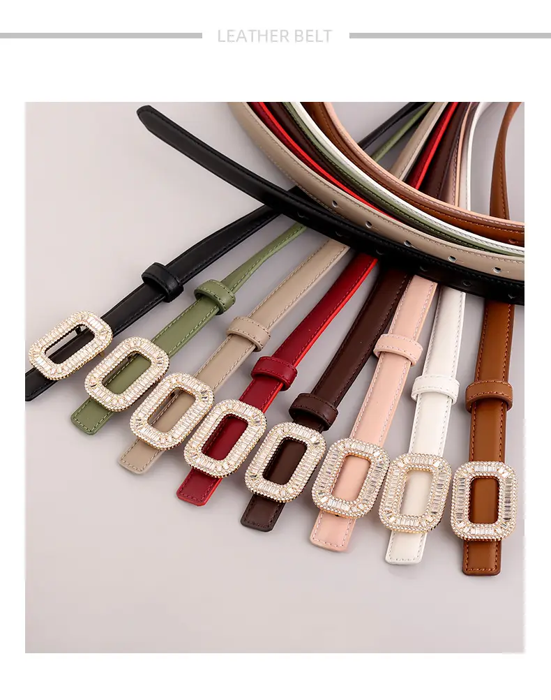 Black Diamond Square Buckle Leather Belt for Women — feature 24