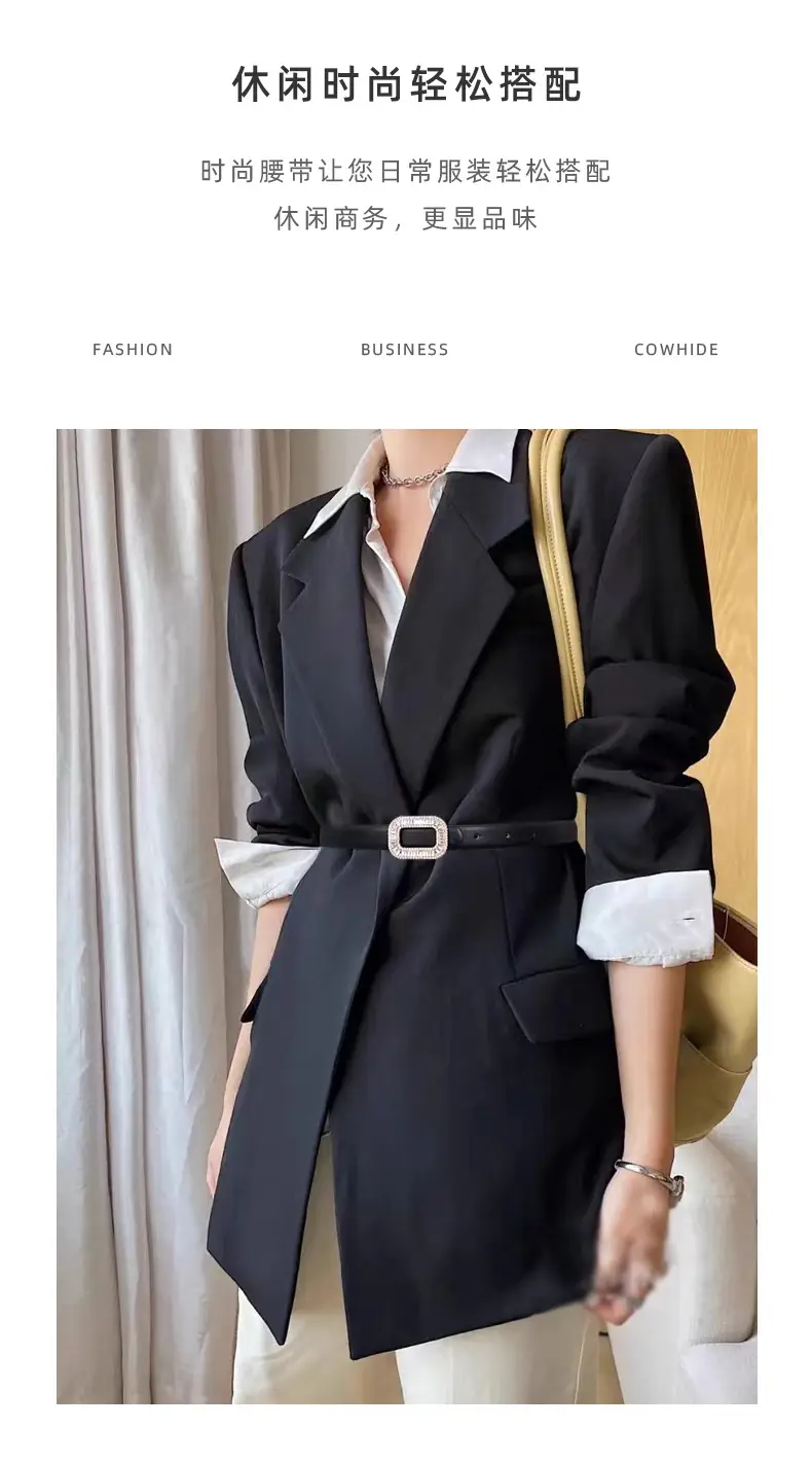 Black Diamond Square Buckle Leather Belt for Women — feature 28