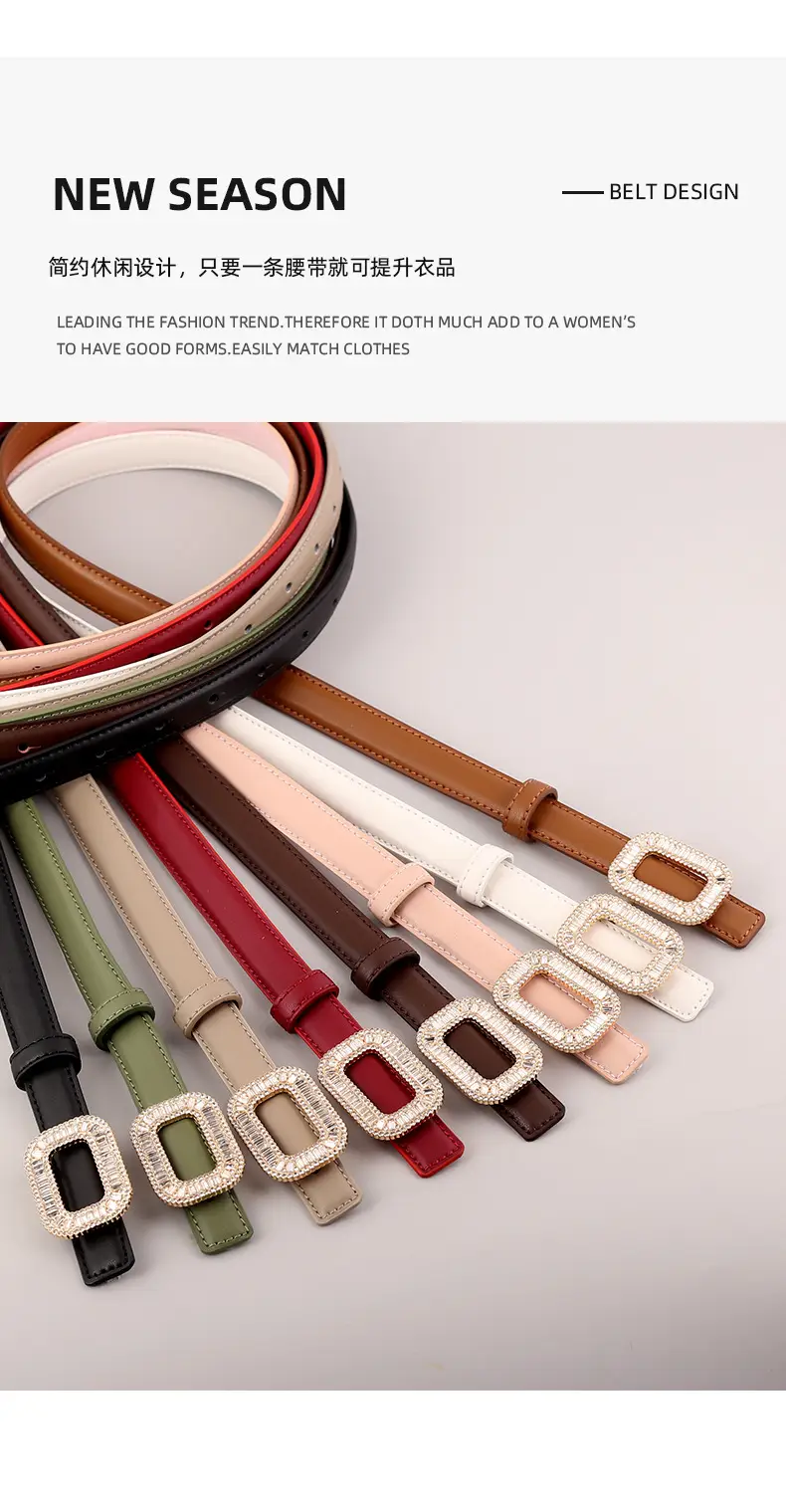 Black Diamond Square Buckle Leather Belt for Women — feature 31