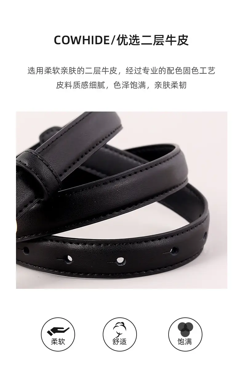 Black Diamond Square Buckle Leather Belt for Women — feature 32