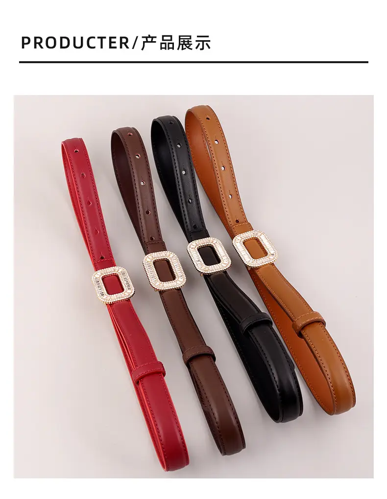 Black Diamond Square Buckle Leather Belt for Women — feature 36