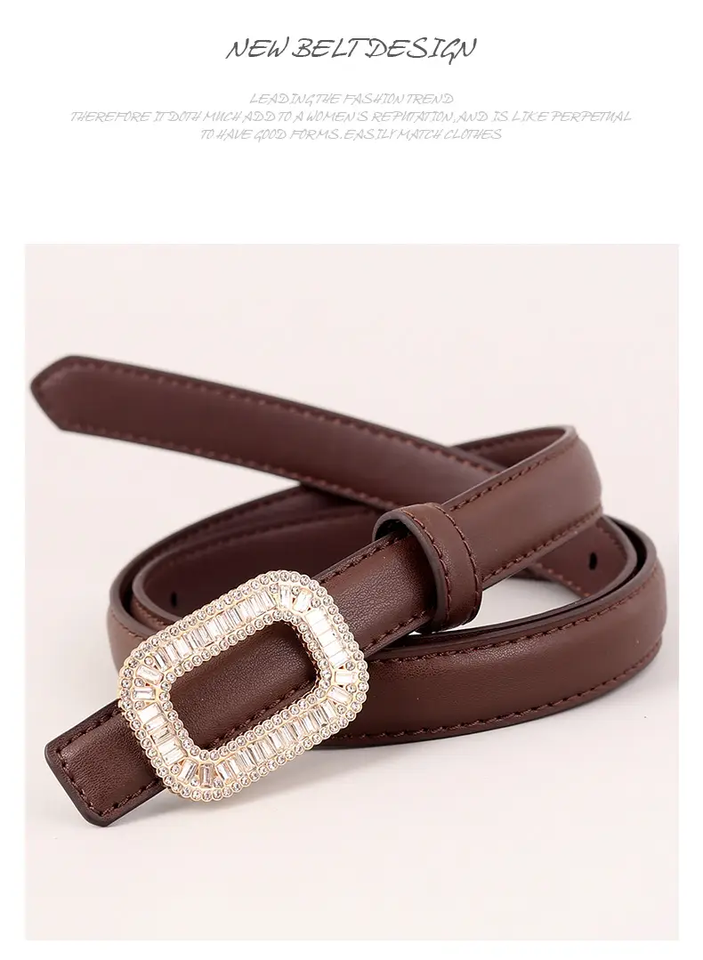 Black Diamond Square Buckle Leather Belt for Women — feature 37