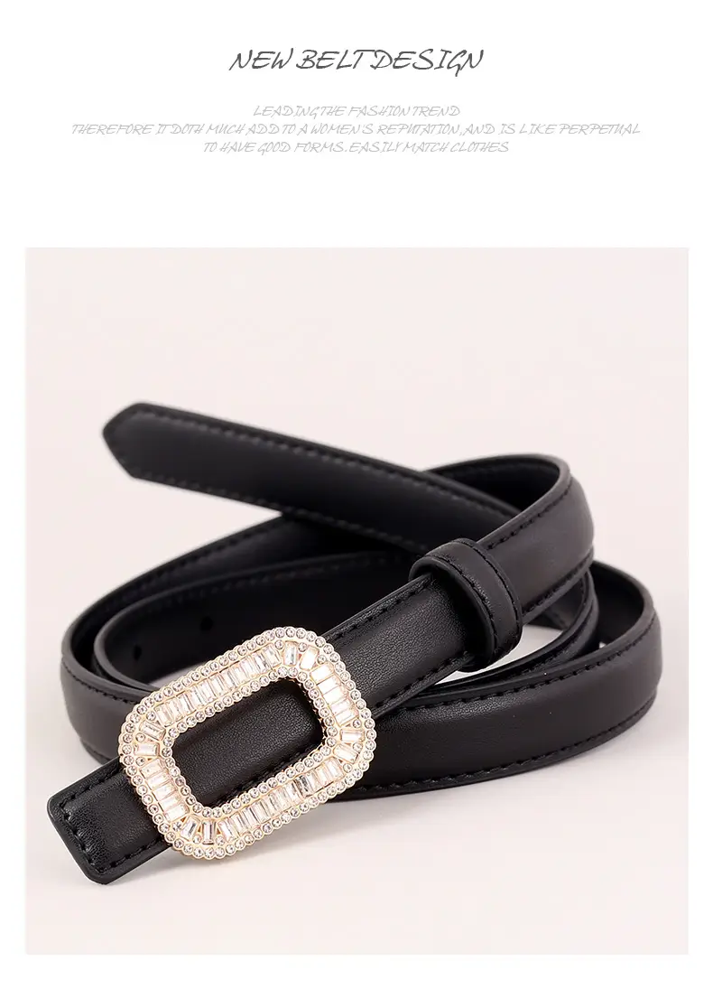 Black Diamond Square Buckle Leather Belt for Women — feature 38