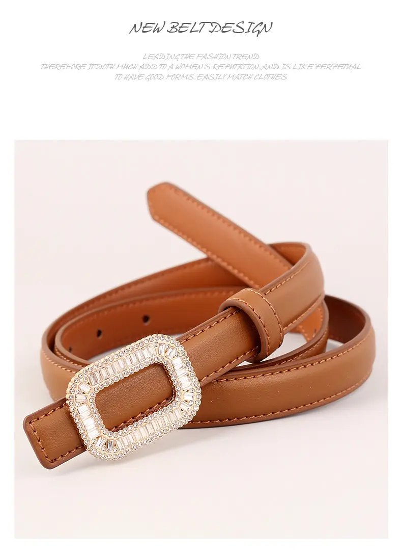 Black Diamond Square Buckle Leather Belt for Women — feature 39