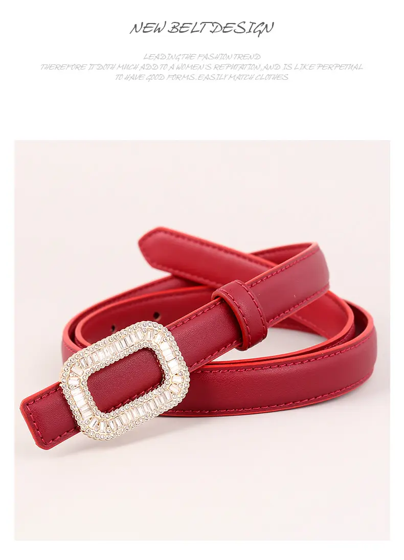 Black Diamond Square Buckle Leather Belt for Women — feature 40