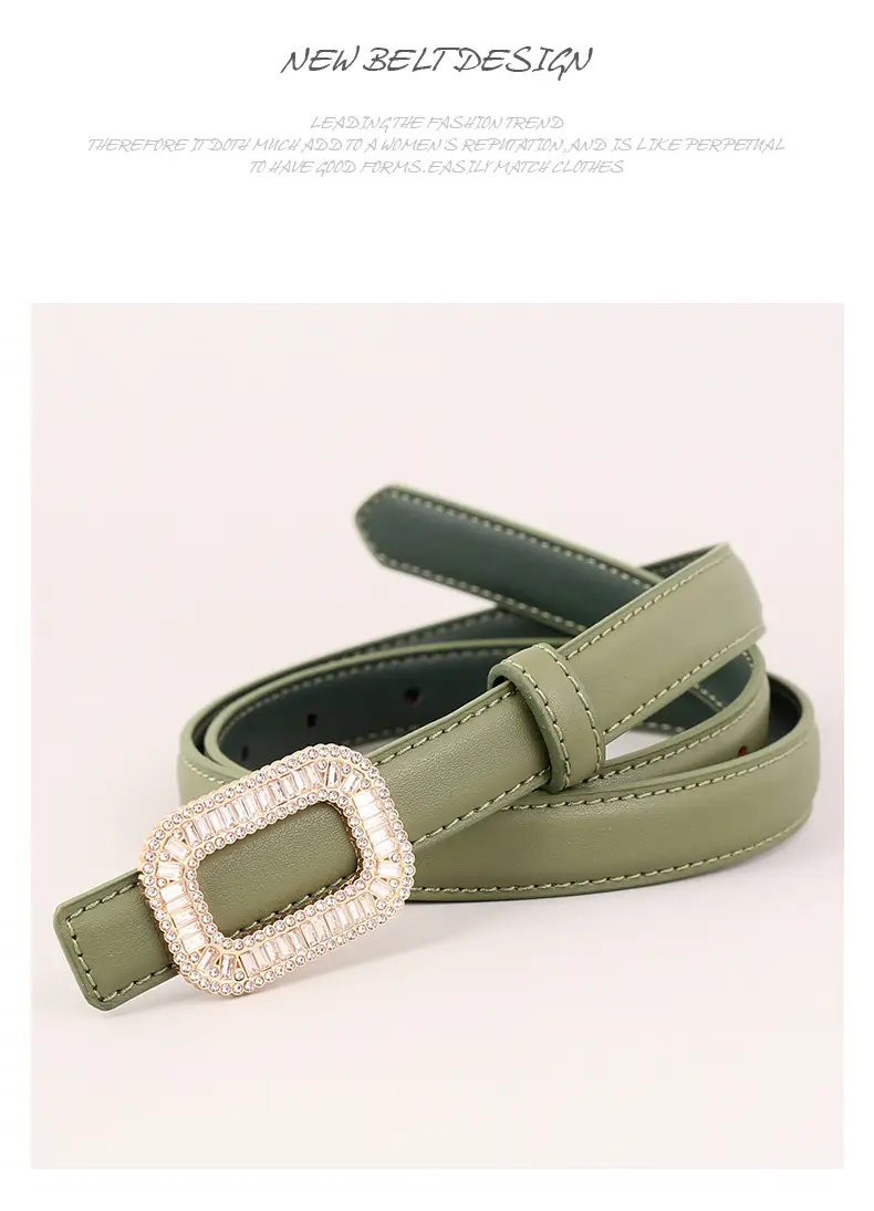 Black Diamond Square Buckle Leather Belt for Women — feature 41