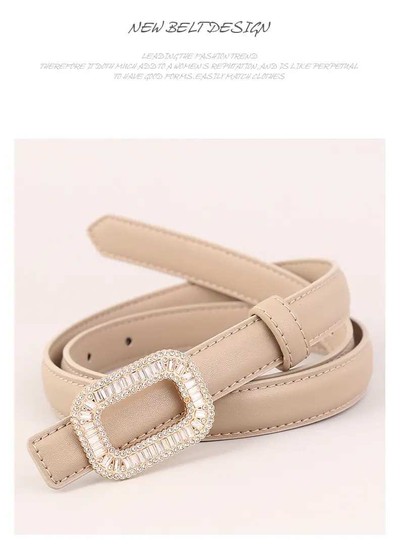Black Diamond Square Buckle Leather Belt for Women — feature 42