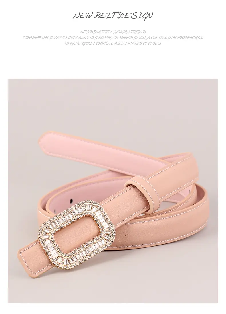 Black Diamond Square Buckle Leather Belt for Women — feature 43