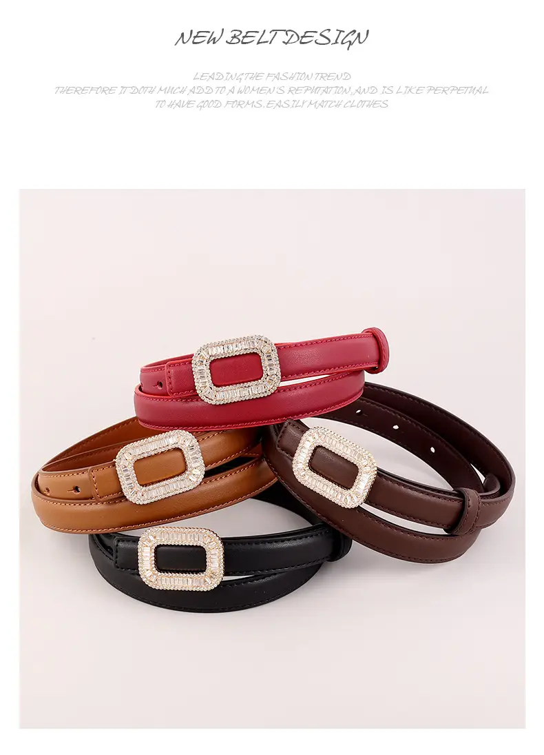Black Diamond Square Buckle Leather Belt for Women — feature 45