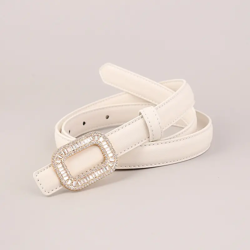 Black Diamond Square Buckle Leather Belt for Women - Image 2