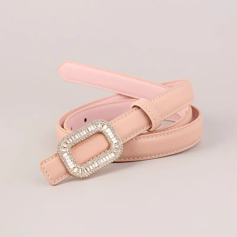 Black Diamond Square Buckle Leather Belt for Women - Image 3
